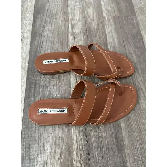 MANOLO BLAHNIK  Brown Leather Sandals - Picture 5 of 9